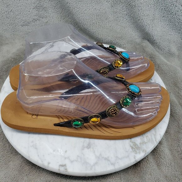 Corkys Shoes Womens Size 8 Black Leather Jeweled & Embellished Thong Sandals - Picture 4 of 9
